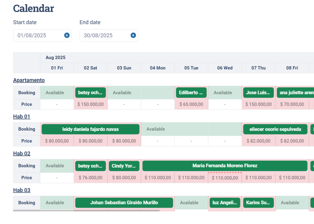 TourGo calendar view screenshot